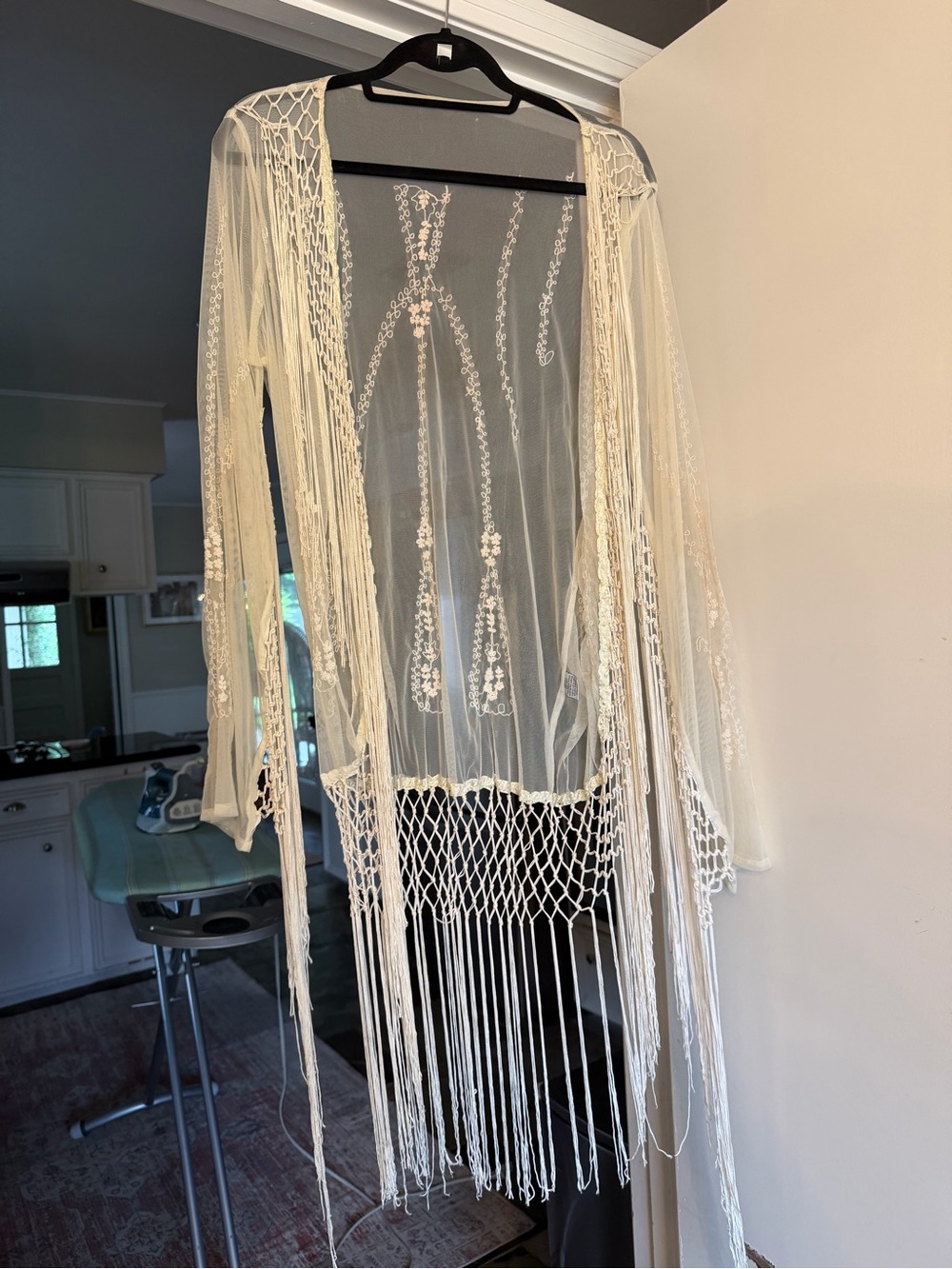 Sheer Ivory Fringe Boho Kimono